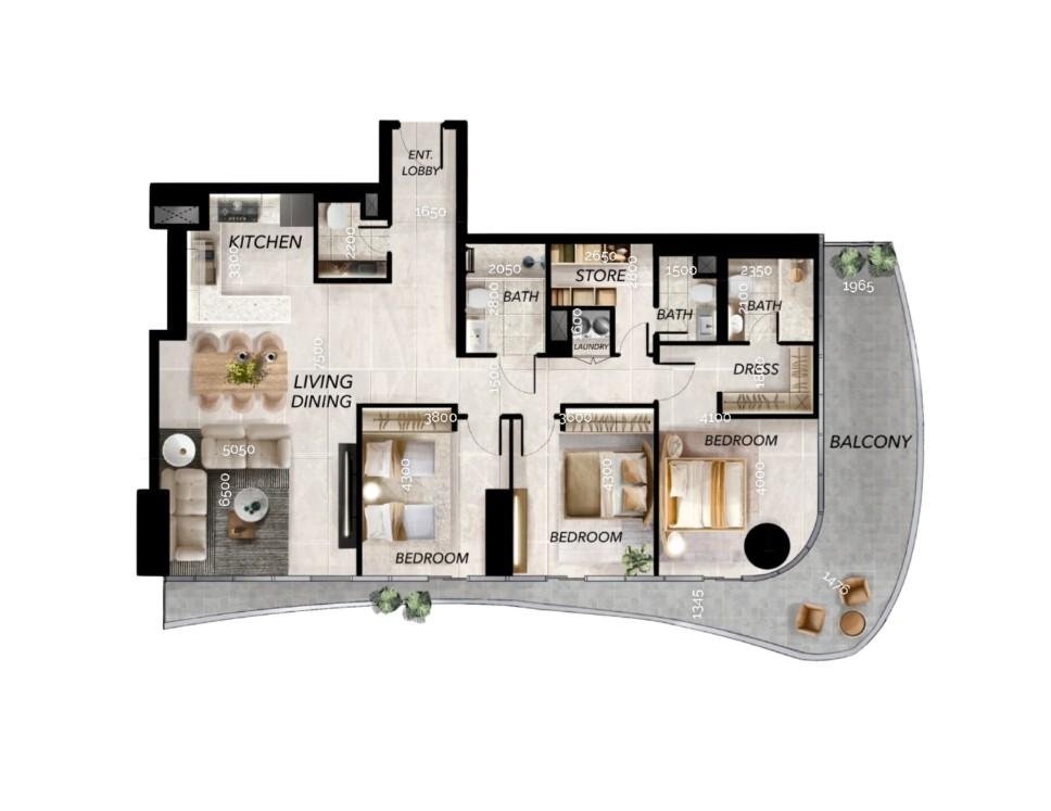 3 bedroom apartment virtual tour at Radiant Waves Abu Dhabi with premium finishes and open spaces.